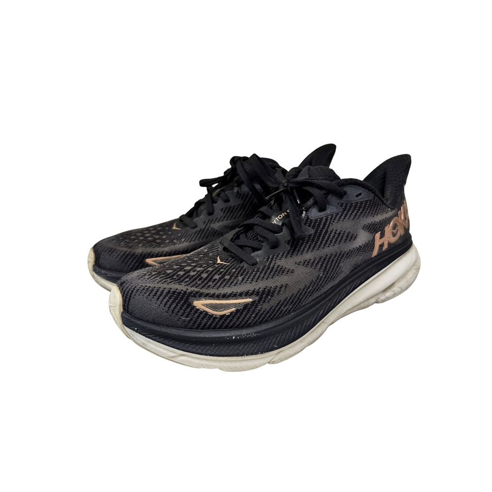 Hoka One Clifton 9 Black Rose Gold Women's‎ Running Shoes Size 9.5B Workout Gym